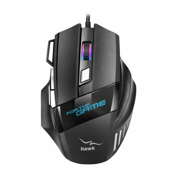 HAWK HK05 PowerGrip 7D RGB Wired Gaming Mouse, featuring an ergonomic design for superior comfort, customizable RGB lighting effects, and high-precision 7D button control for an enhanced and responsive gaming experience