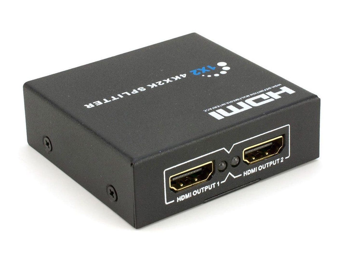 HDMI Splitter 2-Port, supporting 2K and 4K high-definition resolutions, designed to distribute video and audio signals to two displays simultaneously, ideal for home entertainment, gaming, and professional display configurations