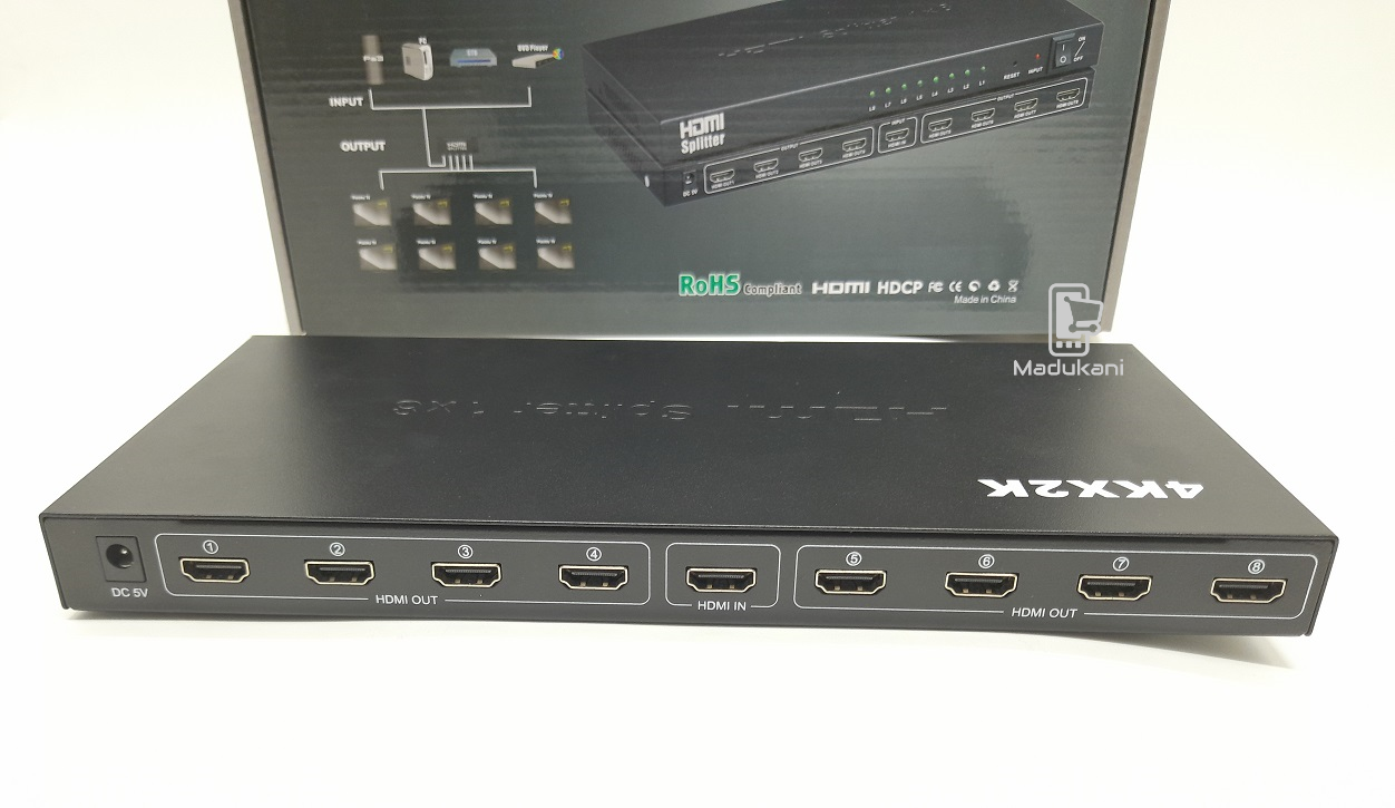 Professional 8 Port HDMI Splitter 1 In 8 Out for 4K UHD Video Distribution.