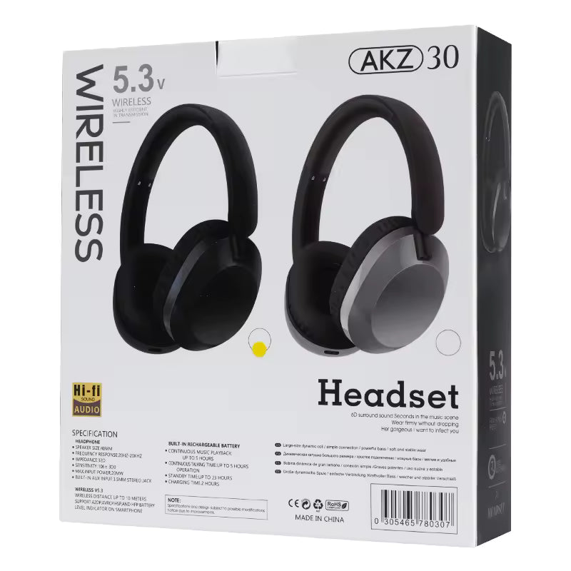 AKZ-30 Over-Ear Wireless Headphones | Bluetooth 5.3 | TF Card & FM Radio Support