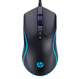 HP G360 wired gaming mouse with 6200 DPI, 6 programmable buttons, and RGB lighting effects for precision gaming performance
