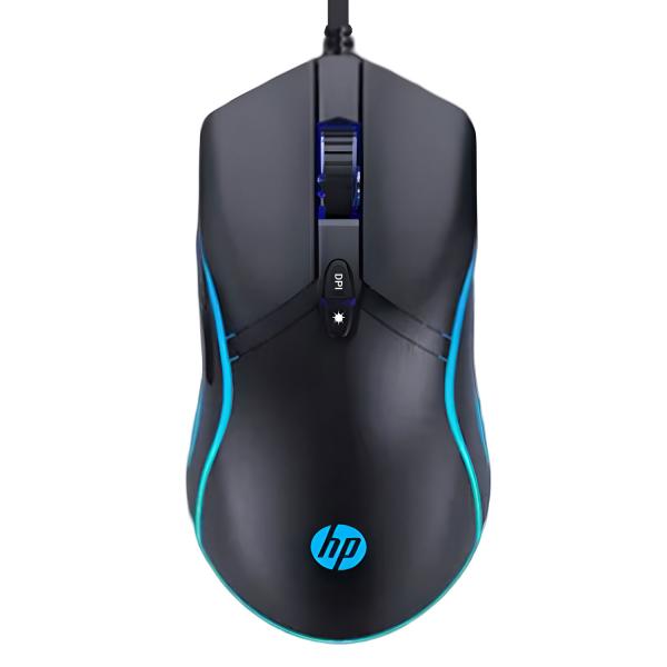 HP G360 wired gaming mouse with 6200 DPI, 6 programmable buttons, and RGB lighting effects for precision gaming performance