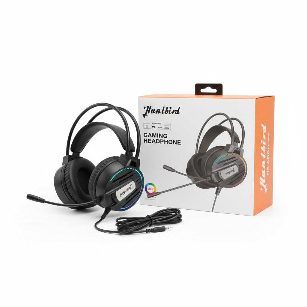 Huntbird 502 Wired Gaming Headset with 3.5mm Jack and Built-in Mic for PC, Console, and Mobile.