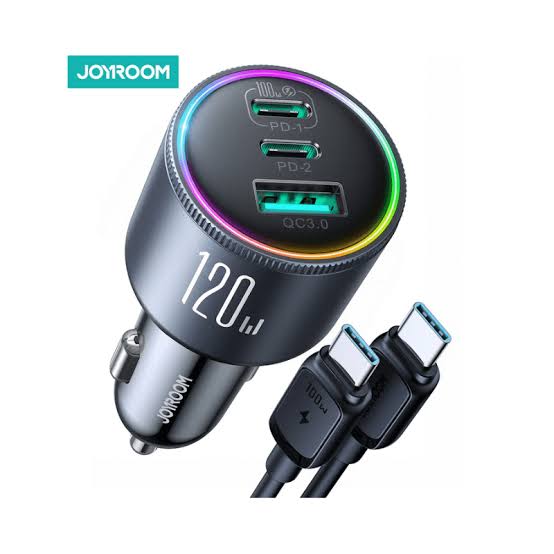 JOYROOM JR-CCN07 120W 3-Port (2PD+1QC3.0) Car Charger-Dark Gray