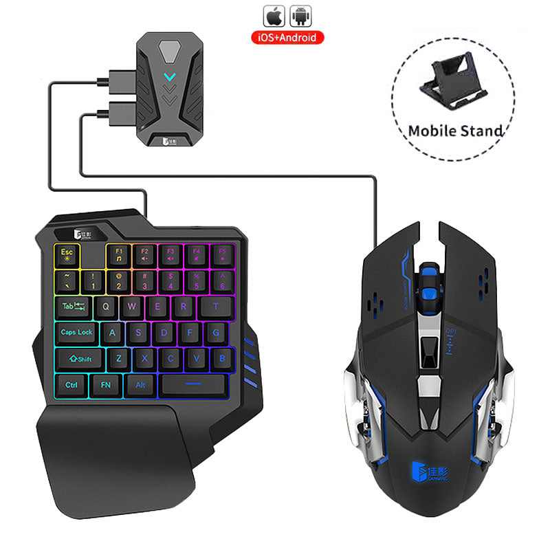 -in-1 mobile gaming combo with wireless Bluetooth keyboard, mouse, and MIX Pro converter for Android and iOS