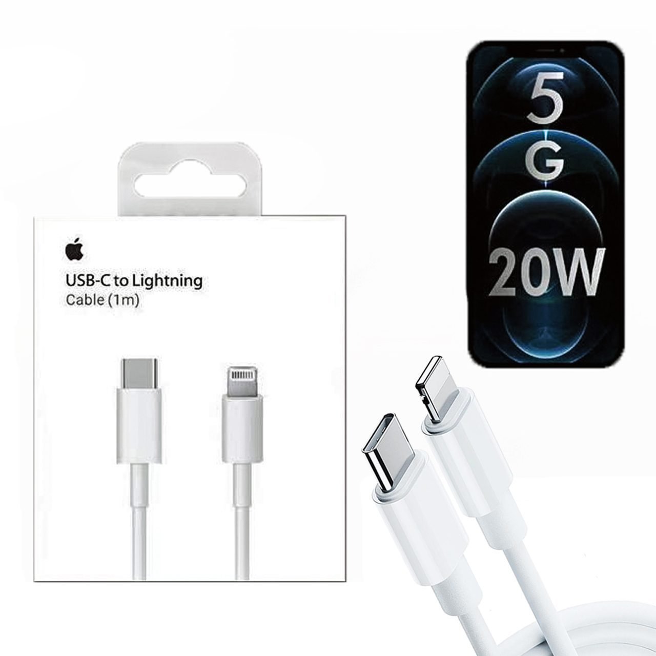 AAAA quality 20W Type-C to Lightning cable featuring its robust 1-meter structural design, reinforced strain relief boots, and high-conductivity connector pins for high-speed charging