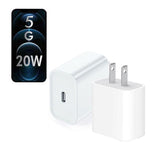 20W USB-C PD fast charging power adapter featuring a compact USA two-pin plug configuration and an included high-speed connectivity data cable