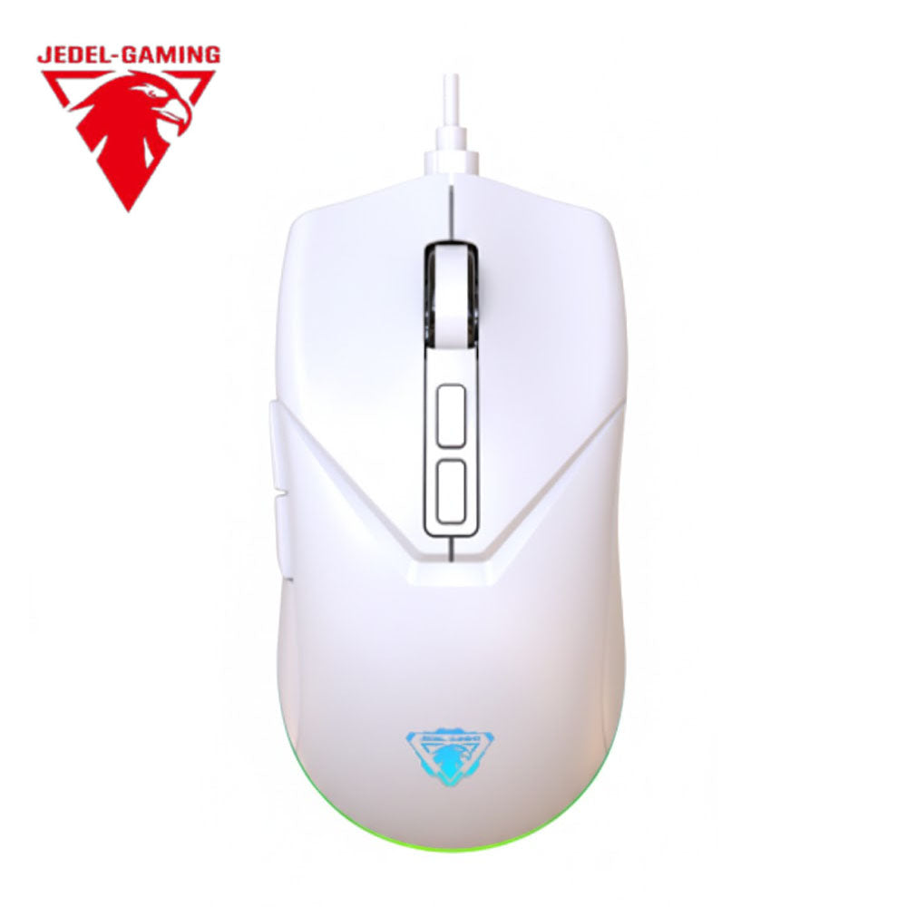 JEDEL GM700 RGB 7D Wired Gaming Mouse in White with Adjustable DPI and Ergonomic Grip