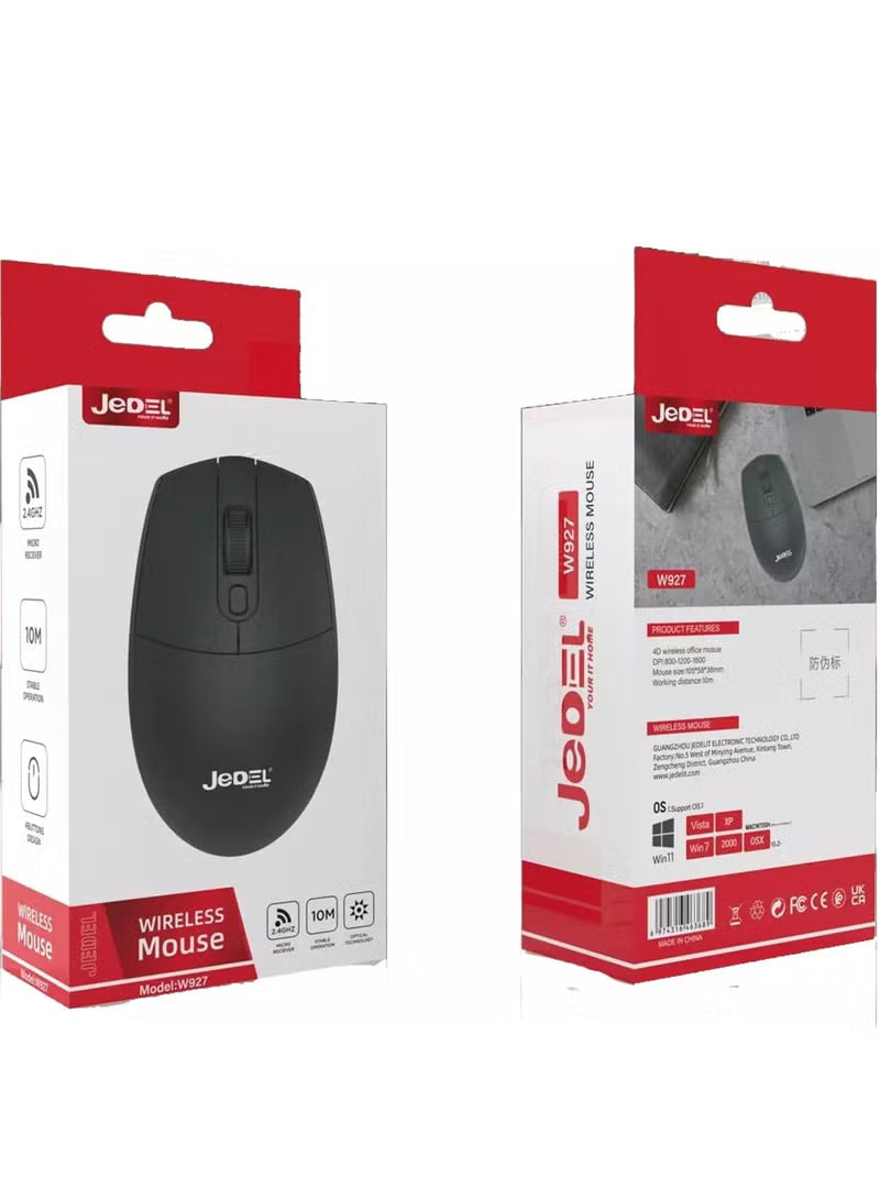 JEDEL W927 Wireless Mouse with a high-precision optical sensor and adjustable 1600 DPI, providing reliable, smooth performance and an ergonomic design for comfortable daily use