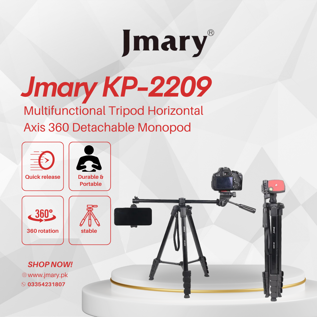 Jmary KP-2209 professional 1.7m tripod with horizontal extendable arm and detachable monopod mode