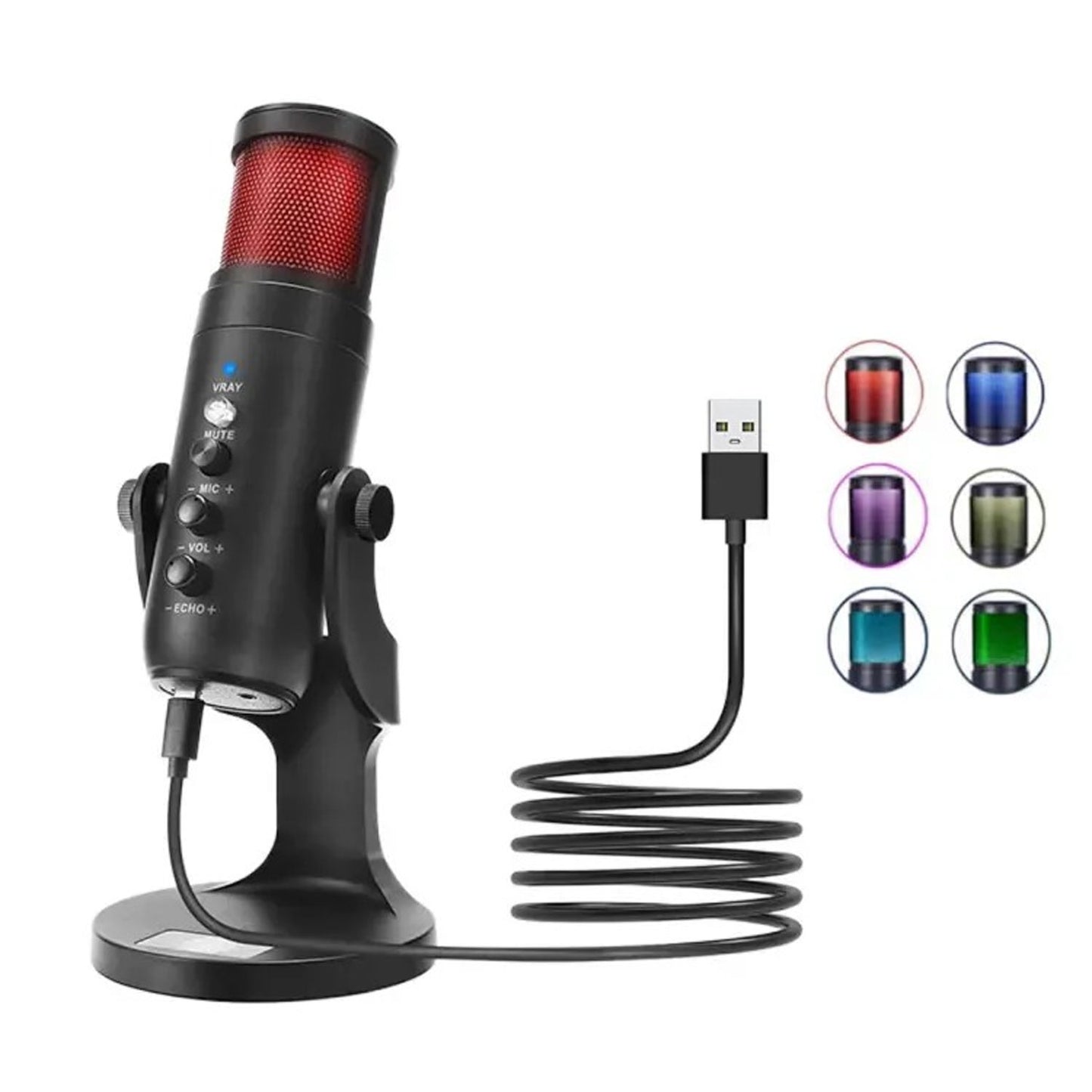 Jmary MC-PW9 RGB professional USB condenser microphone for podcasting and gaming with noise reduction and mute button
