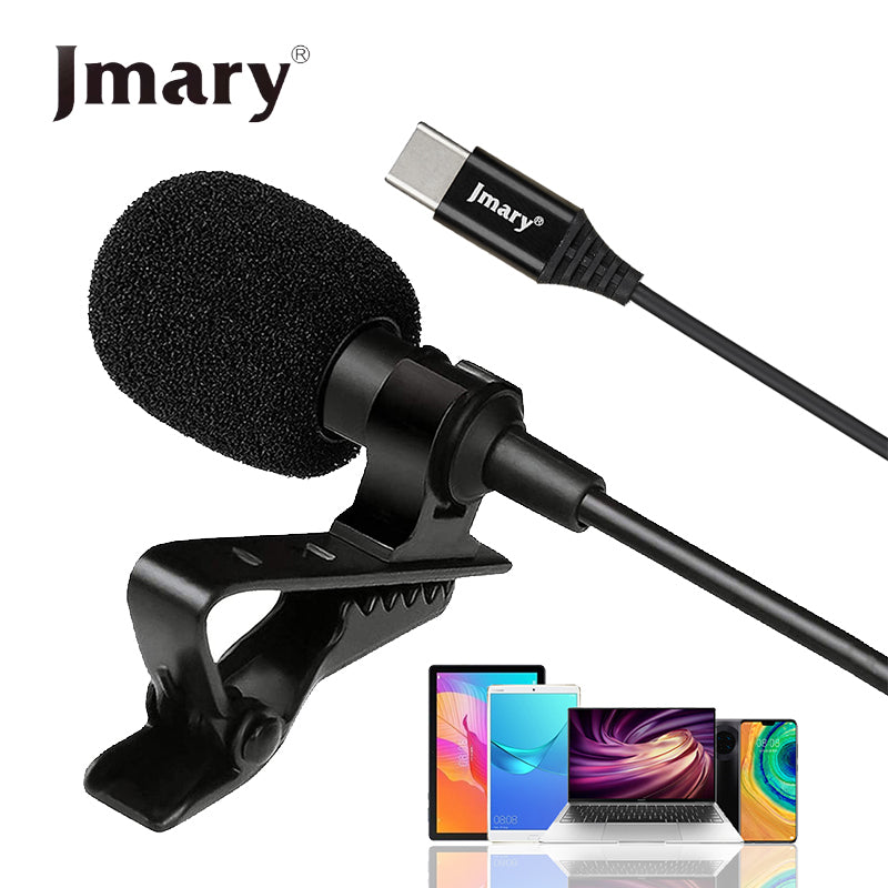 Jmary MC-R2 black Type-C lavalier microphone with 2-meter cable and clip for Android smartphones and laptops