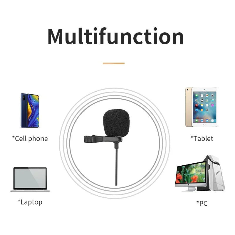 Jmary MC-R2 black Type-C lavalier microphone with 2-meter cable and clip for Android smartphones and laptops