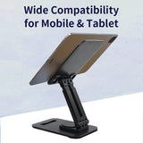 Jmary MK-62 360° Rotation Foldable Desktop Mobile Holder, featuring wide device compatibility, fully adjustable viewing angles, and a compact, foldable design for stable and convenient hands-free use