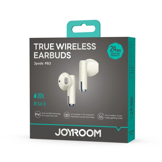 JOYROOM Jpods JR-PB3 True Wireless Earbuds in Beige with Bluetooth 5.4 and IPX5 Rating
