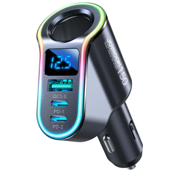 JOYROOM JR-CL21 150W 4-in-1 Car Charger, offering high-power, multi-device fast charging capabilities with a compact and durable design for efficient power on the go