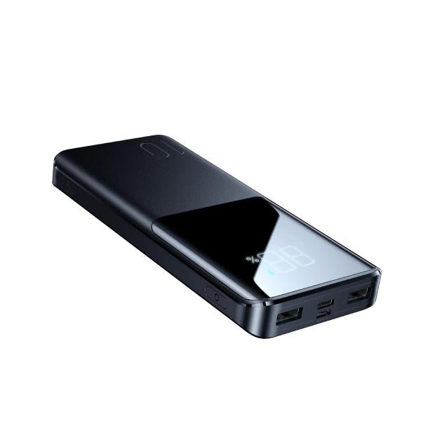 Joyroom JR-QP191 black 10000mAh power bank with 22.5W fast charging, LED battery display, and triple USB ports