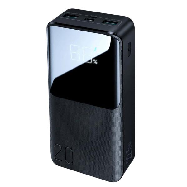 Joyroom JR-QP192 22.5W power bank featuring 20000mAh capacity, integrated big LED digital display screen, 3 outputs, and dual input layout