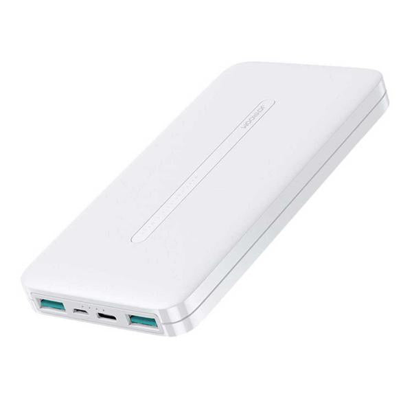 Joyroom JR-T012 10000mAh power bank featuring dual USB output ports, Type-C and Micro inputs, and a 4-level LED battery indicator