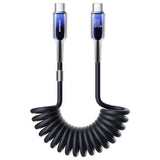 JOYROOM S-A43 60W Type-C to Type-C Coiled Crystal-Clear Series Fast Charging Data Cable, featuring a flexible coiled design for tangle-free, high-speed charging and data transmission