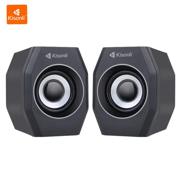 Kisonli A-101S multimedia USB loudspeaker with 2.0 stereo sound and 3.5mm AUX connection for PC and mobile.