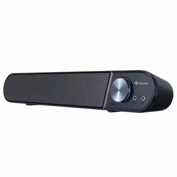 Kisonli I-580 Plus home theater USB soundbar with front-facing 3.5mm microphone and headphone input jacks