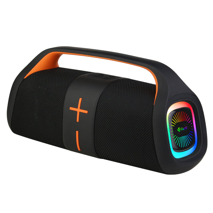 Kisonli K12 portable 20W Bluetooth speaker with multicolor RGB LED lights, 3600mAh battery, and 10-hour playtime