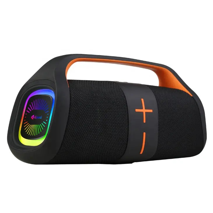 Kisonli K12 portable 20W Bluetooth speaker with multicolor RGB LED lights, 3600mAh battery, and 10-hour playtime