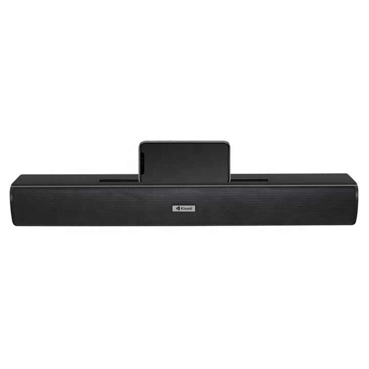 Kisonli LED-803 black wireless Bluetooth soundbar with 16W output, 1800mAh battery, and USB/TF card support