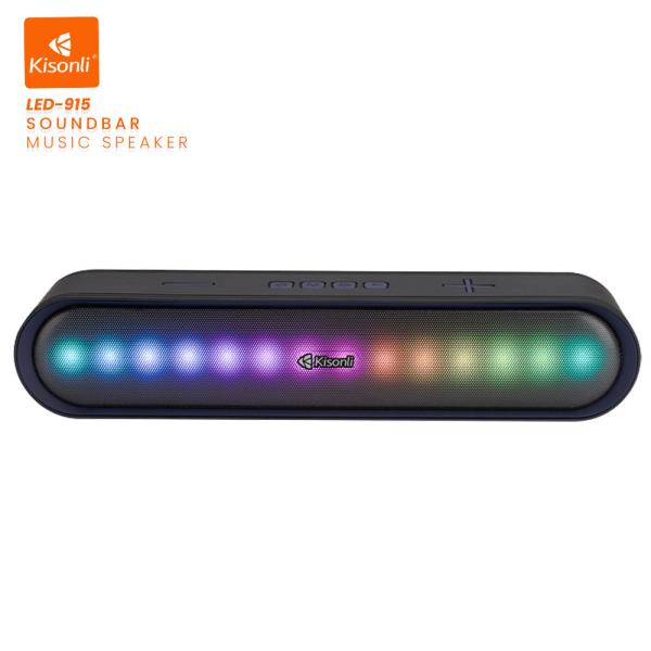 Kisonli LED-915 wireless Bluetooth longbar speaker with RGB lights and 1200mAh battery in black