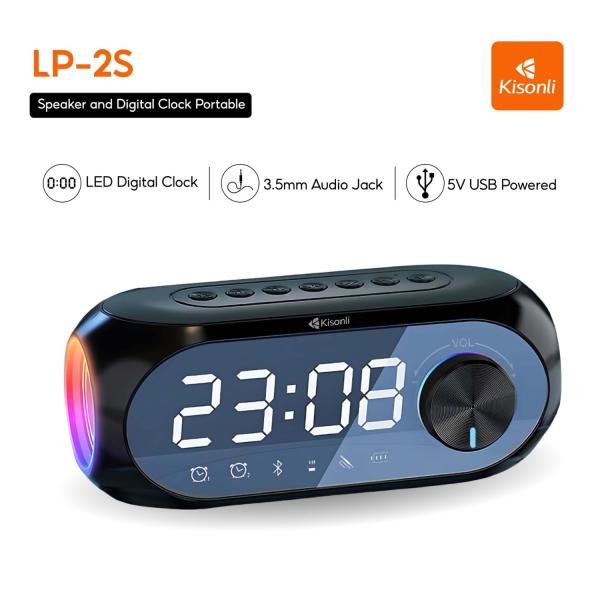 Kisonli LP-2S smart RGB speaker with digital alarm clock display, Bluetooth 5.0, and HiFi stereo sound