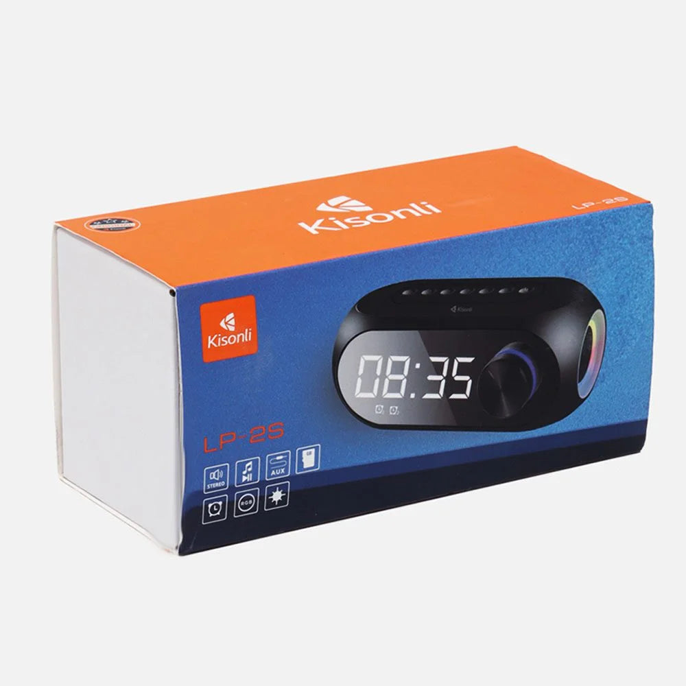 Kisonli LP-2S smart RGB speaker with digital alarm clock display, Bluetooth 5.0, and HiFi stereo sound