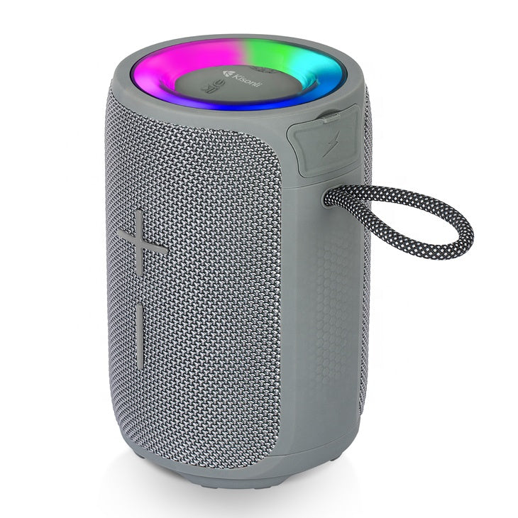 Kisonli Q23 12W portable Bluetooth speaker with super bass, RGB lighting, and 1800mAh battery