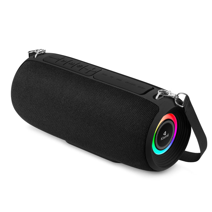 Kisonli Q28 10W Bluetooth speaker with super bass, RGB LED lights, and Type-C charging port