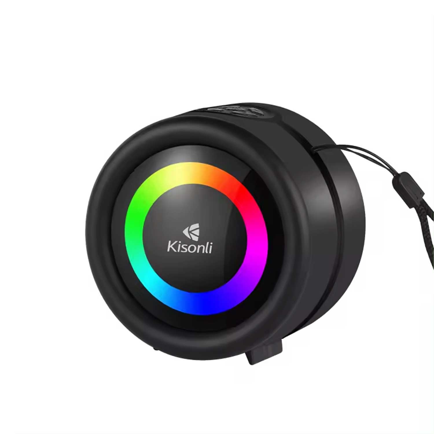 Kisonli S16 portable mini Bluetooth speaker with soft cord handle, RGB lights, and TWS support