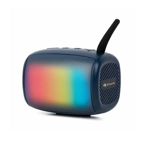 Kisonli S18 portable Bluetooth speaker with RGB lighting, 1200mAh battery, and Type-C charging port