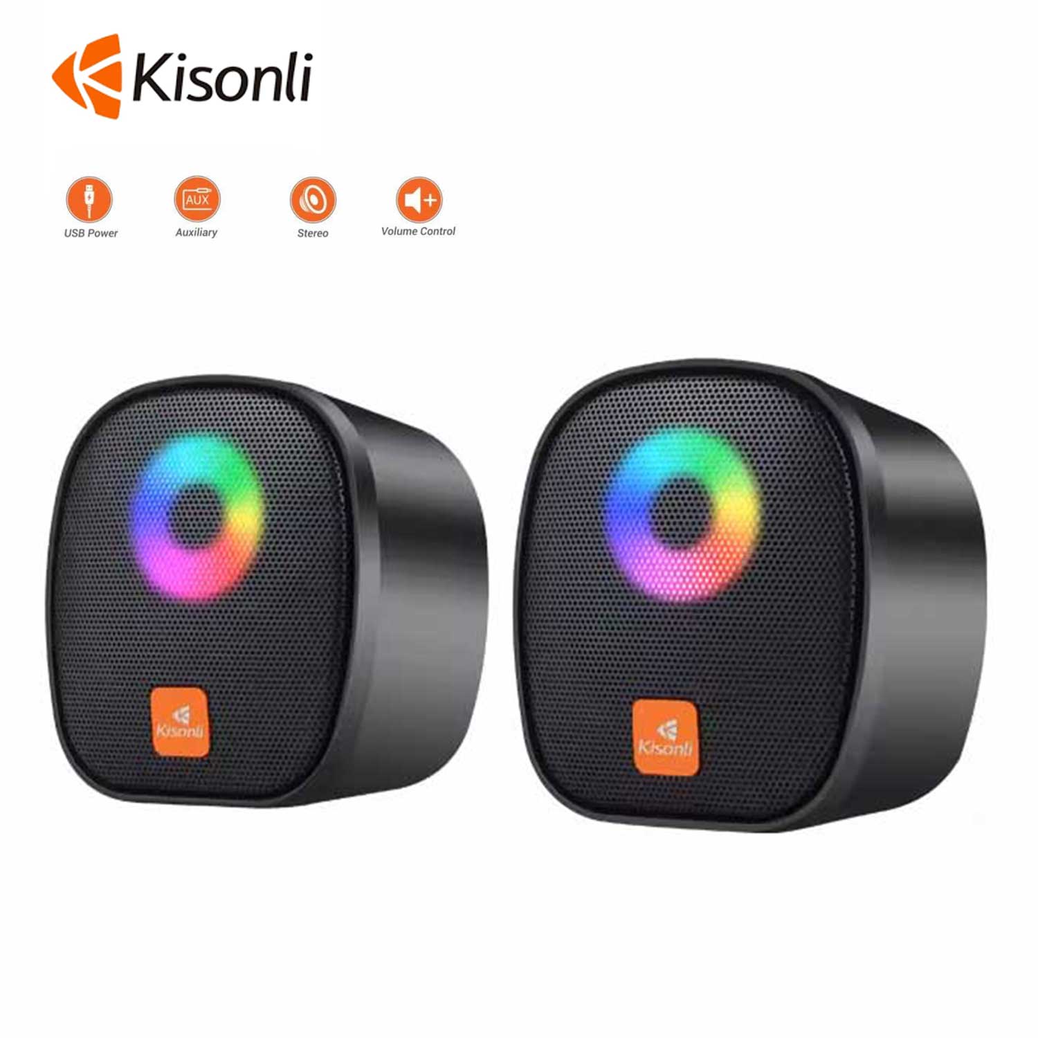 Kisonli X11 black mini gaming speakers with RGB LED lighting and 6W output for PC and laptop