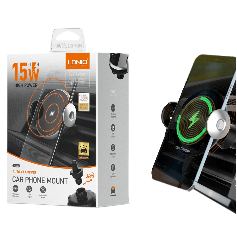 LDNIO MA02 15W fast wireless car charger stand with adjustable mount for smartphones