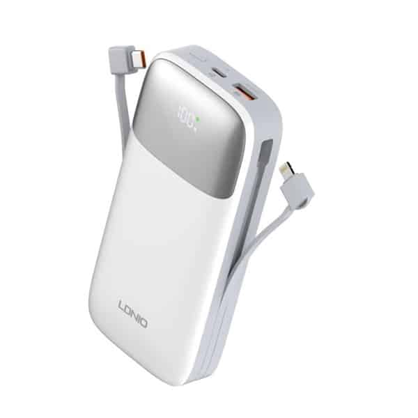 LDNIO PQ20 20000mAh 22.5W Power Bank with USB-C Fast Charging, Smart LED Display, and Built-in Charging Cables for reliable high-capacity mobile power