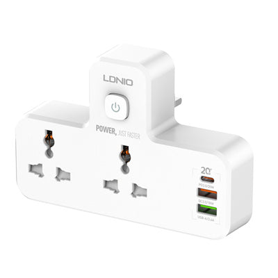 LDNIO SC2311 portable extension socket with 2 AC outlets, 4 USB ports, and touch-control night lamp