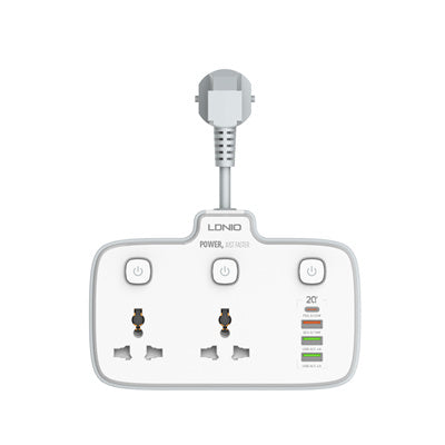 LDNIO SC2413 2-outlet extension socket with 20W PD and QC 3.0 fast charging ports