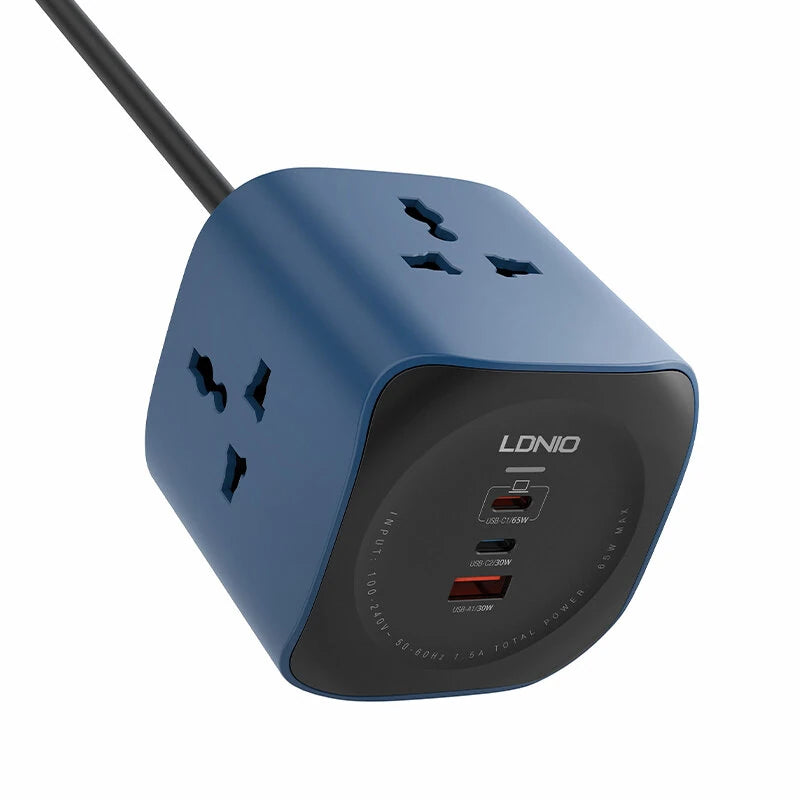 LDNIO SC3319 65W Fast Charging Desktop Station with 3 AC outlets and USB-C PD ports in a compact cube design