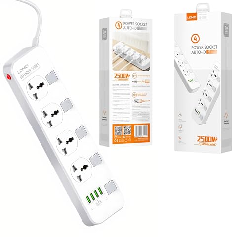 LDNIO SC4408 universal power strip with 4 AC outlets, independent switches, and 4 USB ports