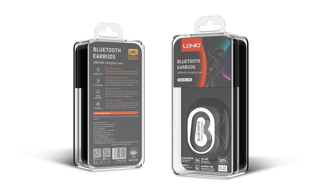 LDNIO T02 Wireless Stereo Bluetooth Earbuds with High-Quality Audio for Music and Hands-Free Calls