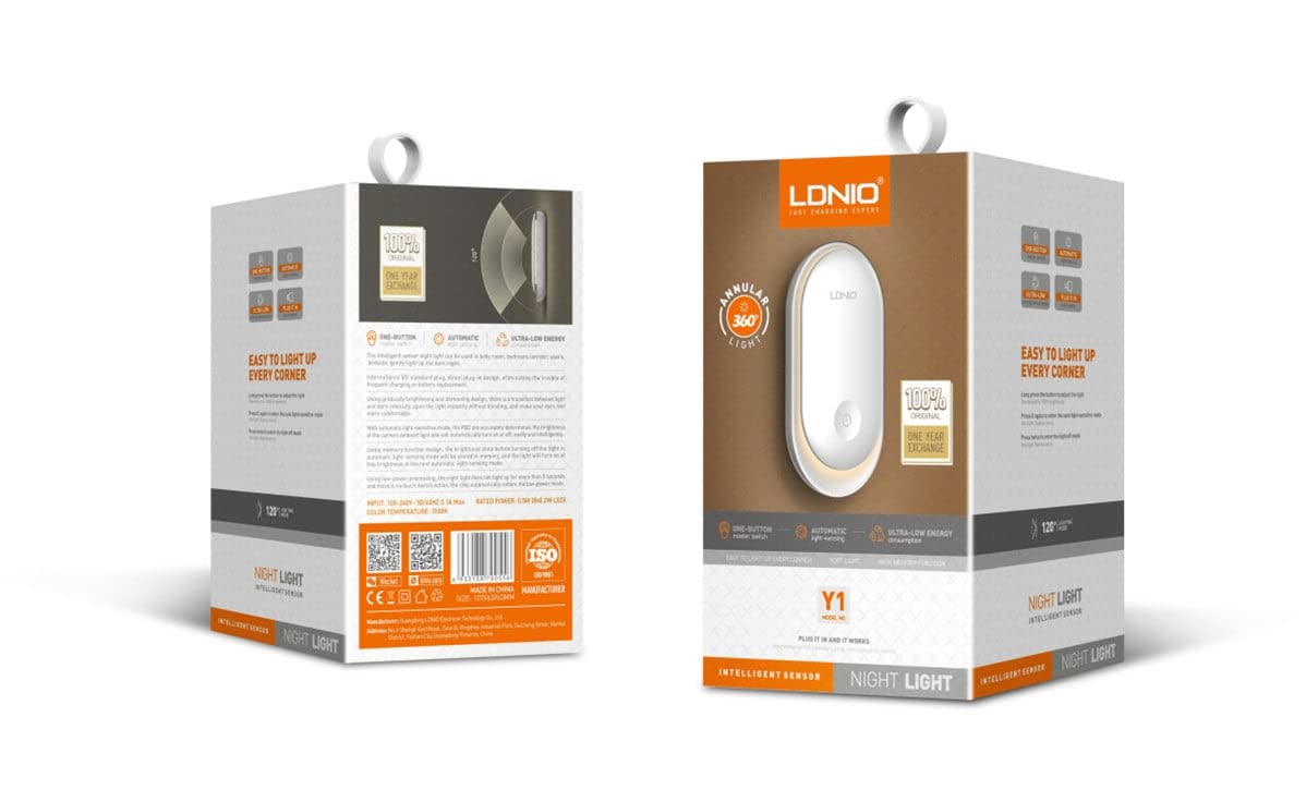 Ldnio Y1 Intelligent Sensor Night Light Auto-On Motion Detection Energy-Efficient Lighting for Home Bedroom and Hallway