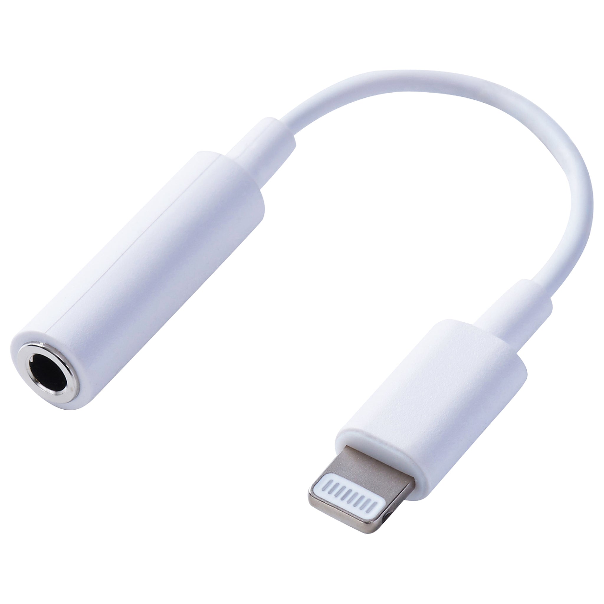 Lightning to 3.5mm headphone jack adapter dongle showcasing its high-conductivity male Lightning connector node, reinforced mini flexible cable cord, and precise female auxiliary output chamber