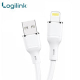 LogiLink 6A USB to Lightning 1-meter fast charging data cable displaying its ultra-flexible silicone outer jacket, standard USB 3.1 plug, and reinforced strain-relief Lightning connector tip