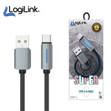LogiLink Type-C to Type-C 1-meter fast charging data cable displaying its heavy-duty double-woven nylon braided exterior, reversible dual plugs, and reinforced strain-relief joints