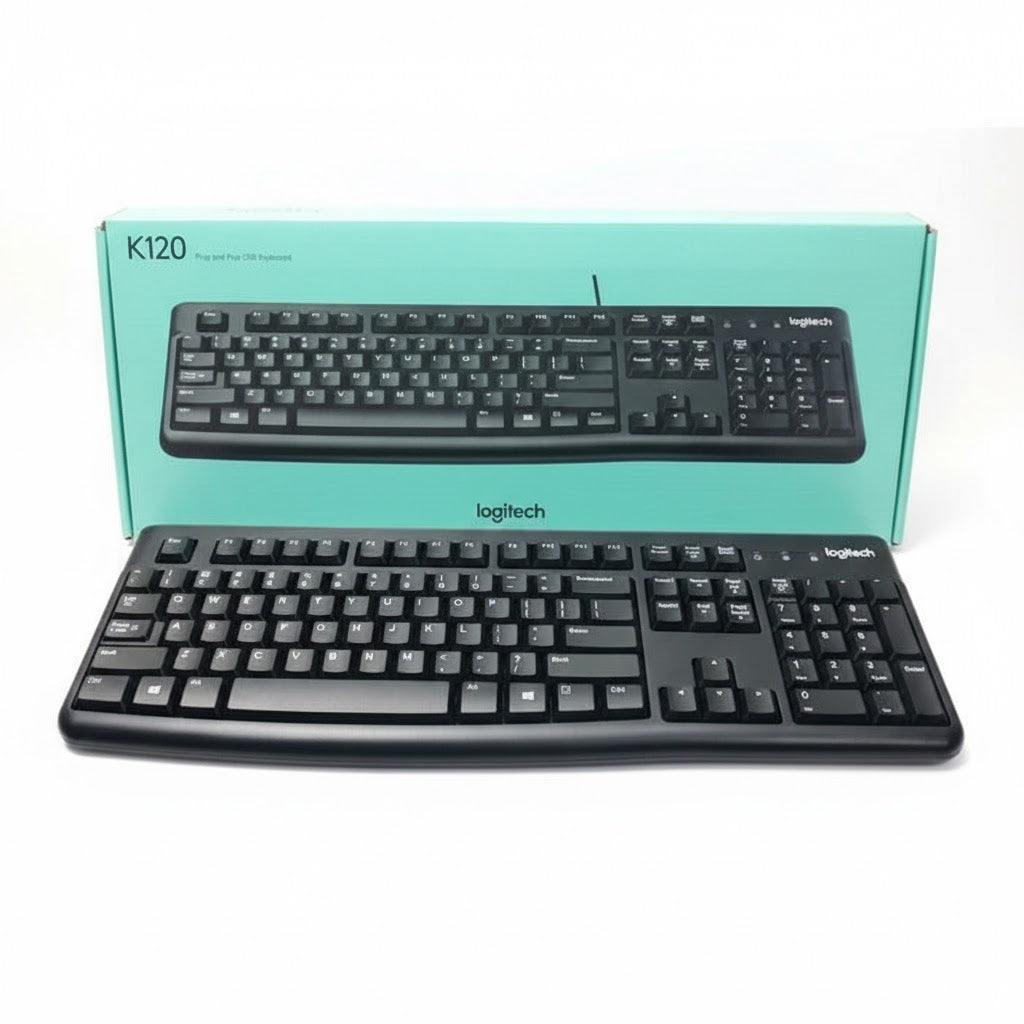 Logitech K120 USB Wired Keyboard Spill-Resistant Full-Size Layout for Office and Home Use