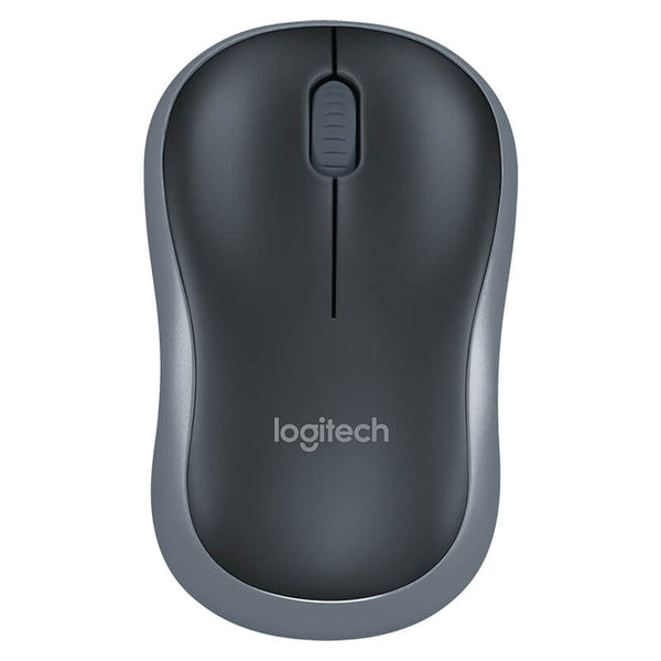 Logitech M185 2.4GHz wireless optical mouse with USB nano receiver, featuring an ambidextrous design for comfortable professional use